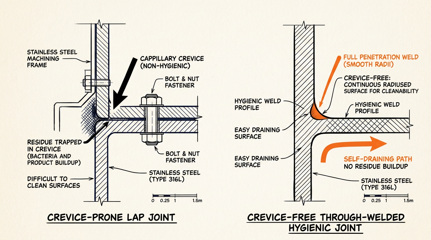 pharmaceutical gmp for packaging machinery 1 Cross-section comparison of a food-grade joint versus a crevice-free welded joint on a pharmaceutical GMP packaging machine